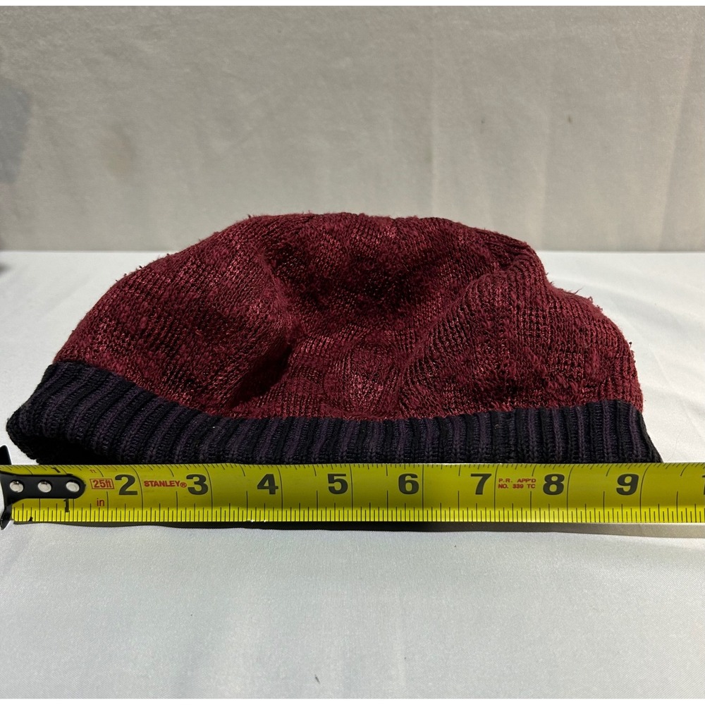 Vtg COOGI Australia Knit Slouch Beret Tam Hat Burgundy Black Made in Australia M - Picture 7 of 7